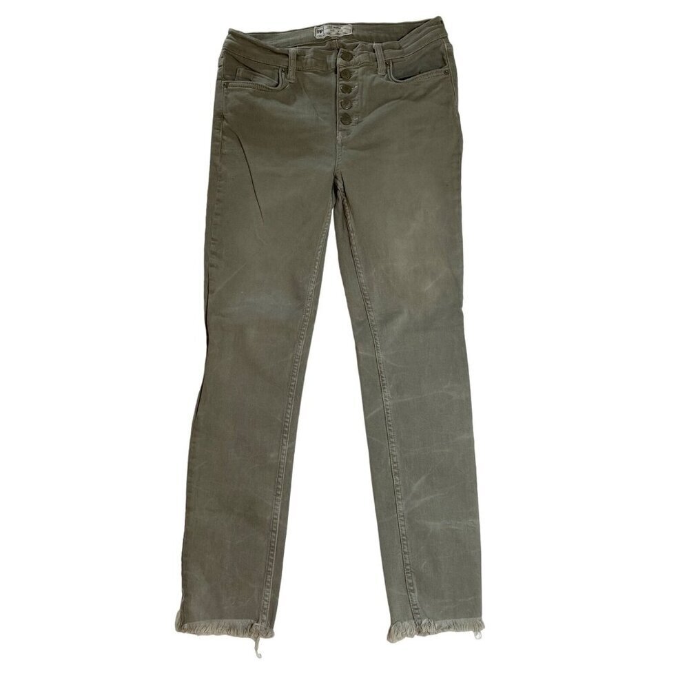 Free People Button Fly Skinny Jeans Olive Raw Hem Size 28 61855-61515125